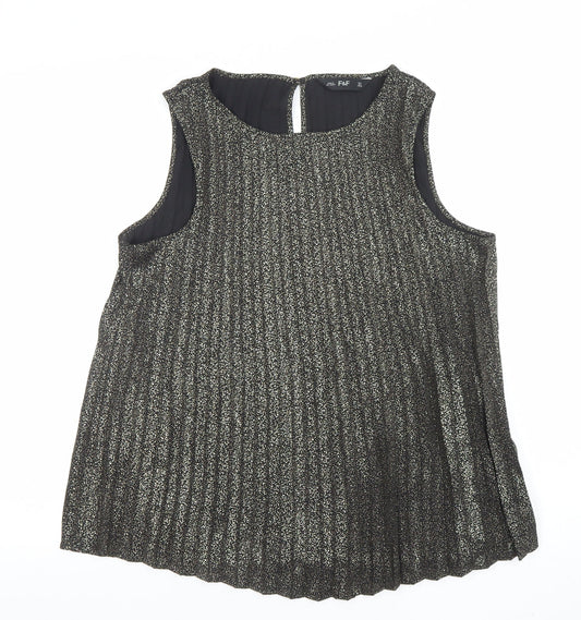 F&F Women Black Pleated Metallic Sleeveless Tunic Blouse UK 10