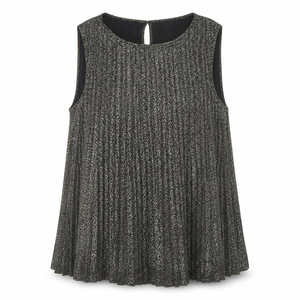 F&F Women Black Pleated Metallic Sleeveless Tunic Blouse UK 10