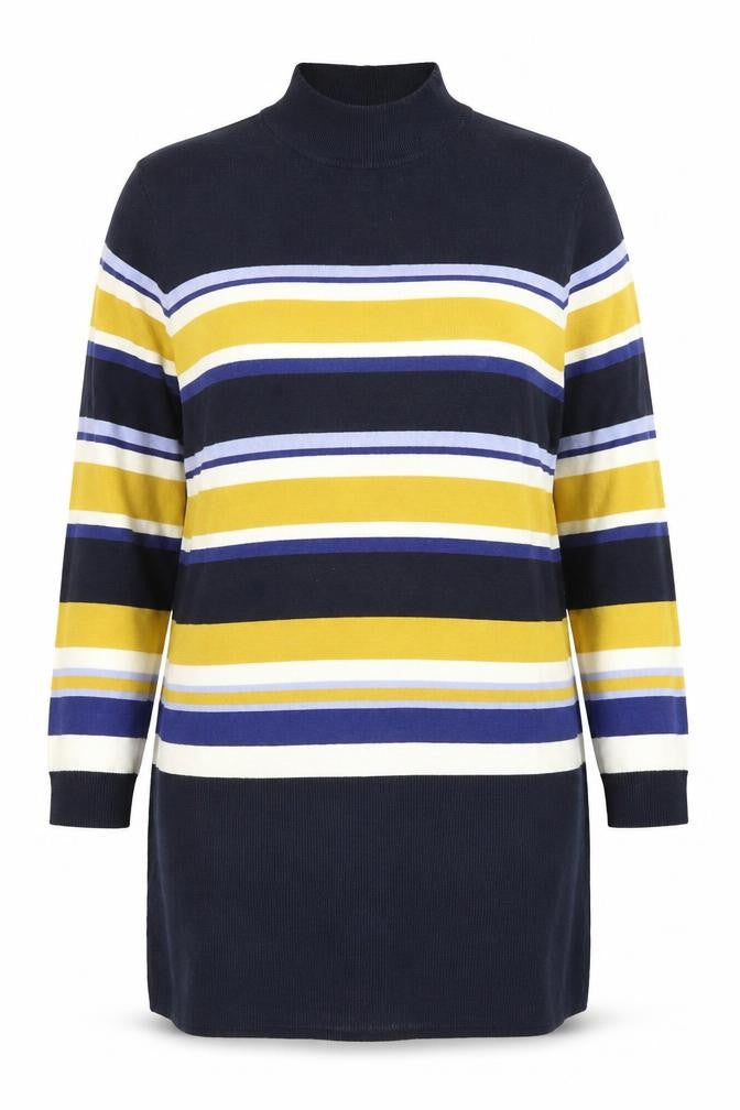 Marks and Spencer Womens Multicoloured Stripe Roll Neck Tunic Jumper Size 18