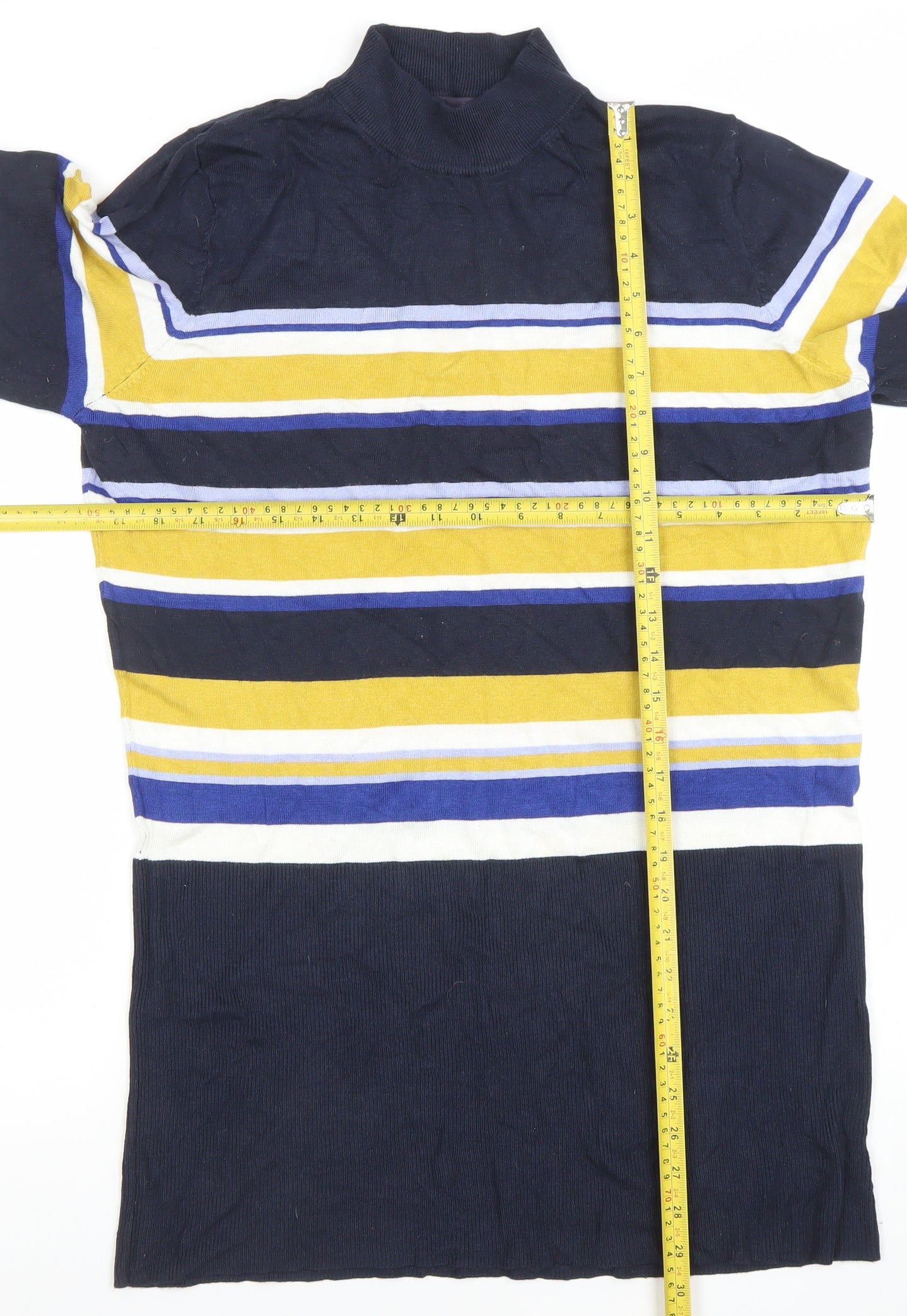 Marks and Spencer Womens Multicoloured Stripe Roll Neck Tunic Jumper Size 18