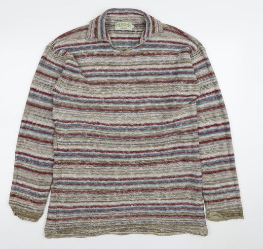 Meridian Essentials Womens Multicoloured Collared Striped Knit Jumper M
