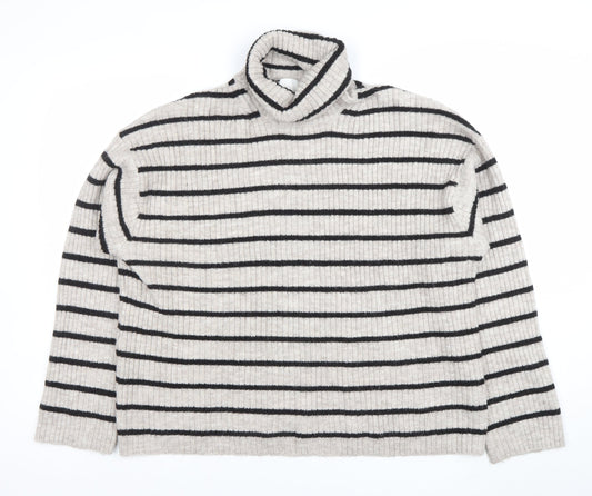 Marks and Spencer Women’s Beige Striped Roll Neck Wool Jumper Size 16