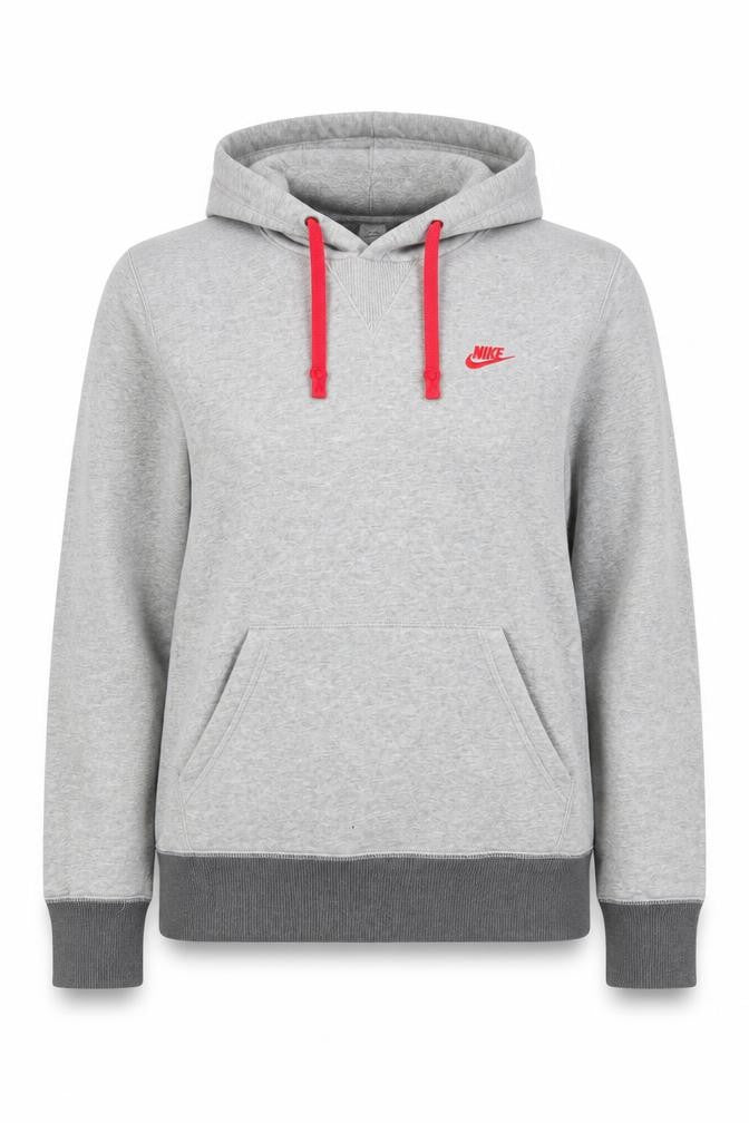 Nike Women's Grey Pullover Hoodie Small Red Drawstring Cotton Blend