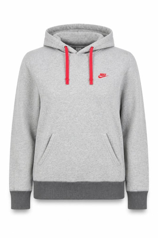 Nike Women's Grey Pullover Hoodie Small Red Drawstring Cotton Blend