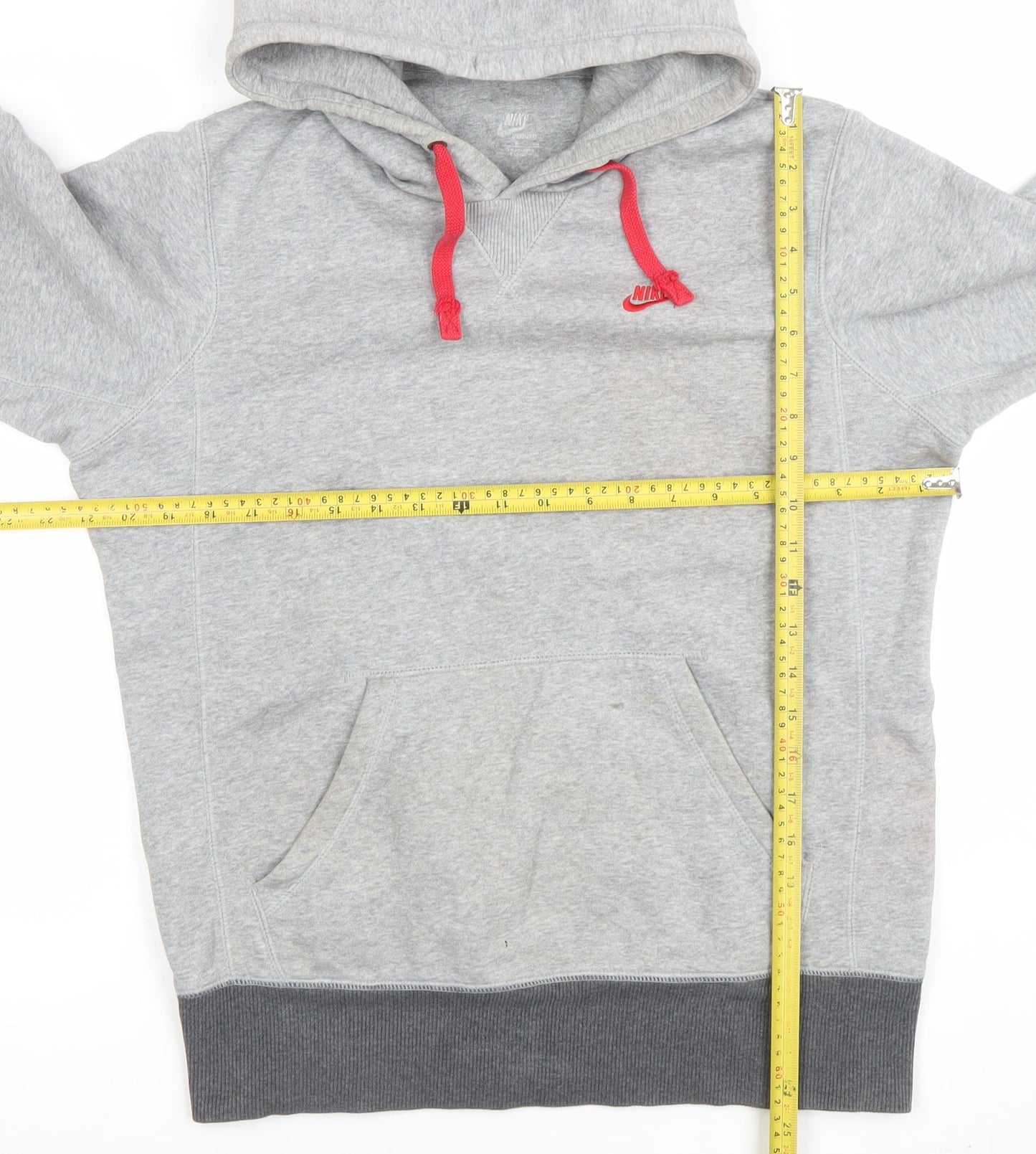 Nike Women's Grey Pullover Hoodie Small Red Drawstring Cotton Blend