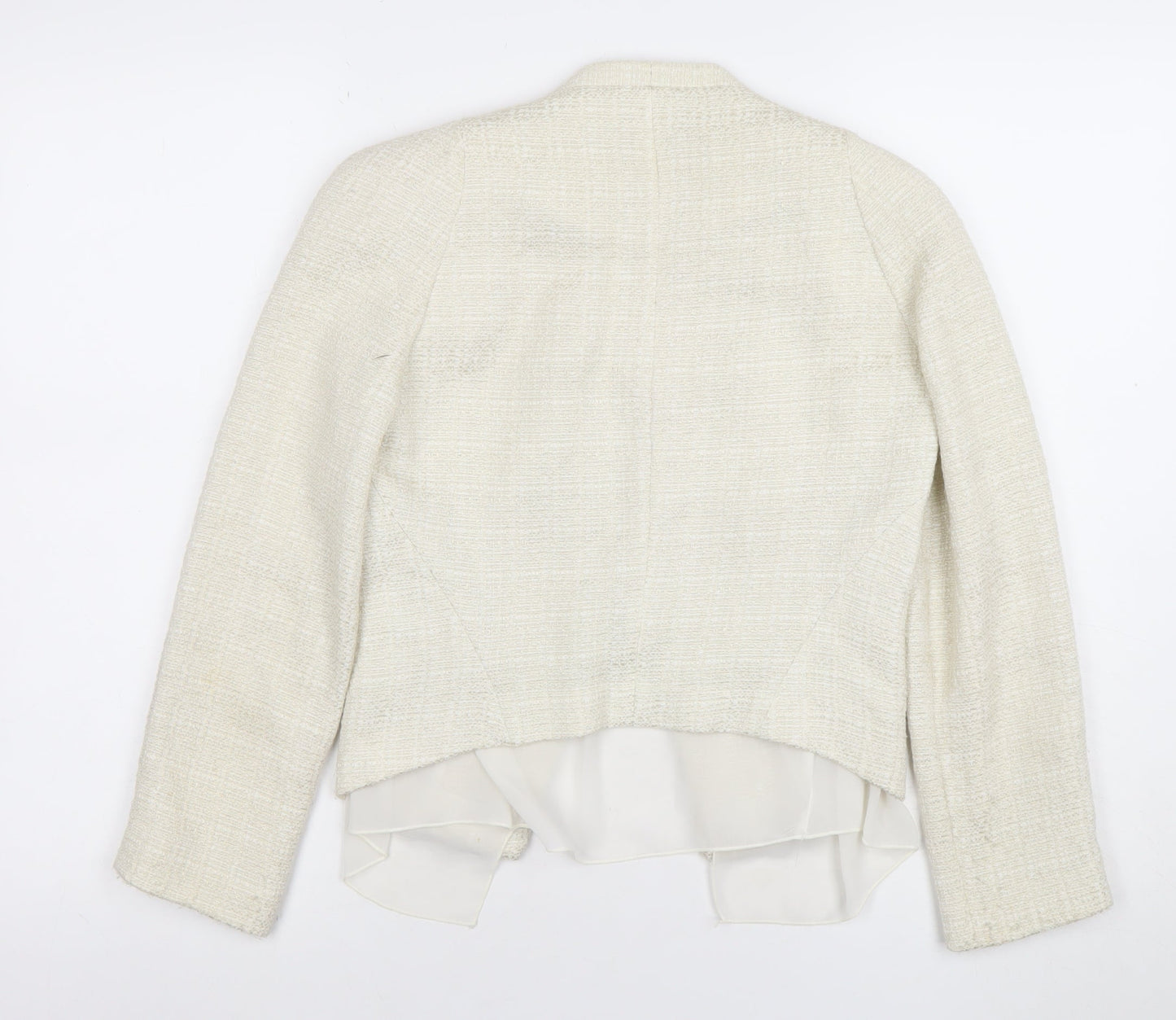 Mango Women’s Ivory Bouclé Blazer Jacket Size S Shawl Collar Tailored