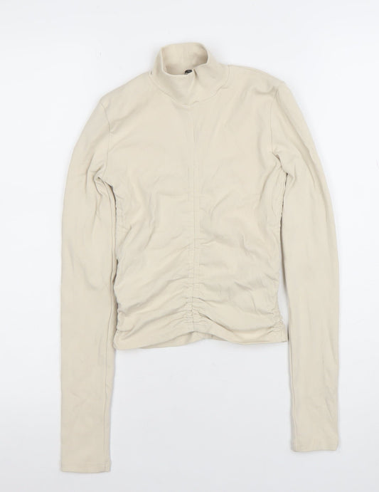 ZARA Women Beige Roll Neck Long Sleeve Jersey Top Size S