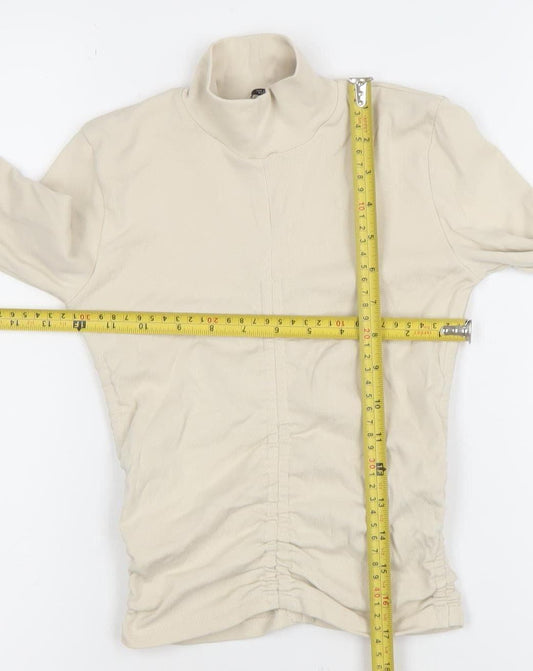 ZARA Women Beige Roll Neck Long Sleeve Jersey Top Size S