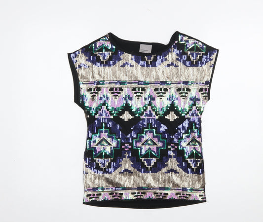 Vero Moda Womens Black Sequin Aztec Short Sleeve Top XS