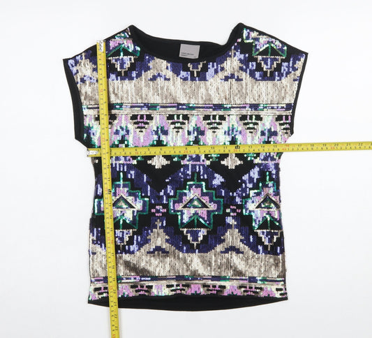 Vero Moda Womens Black Sequin Aztec Short Sleeve Top XS
