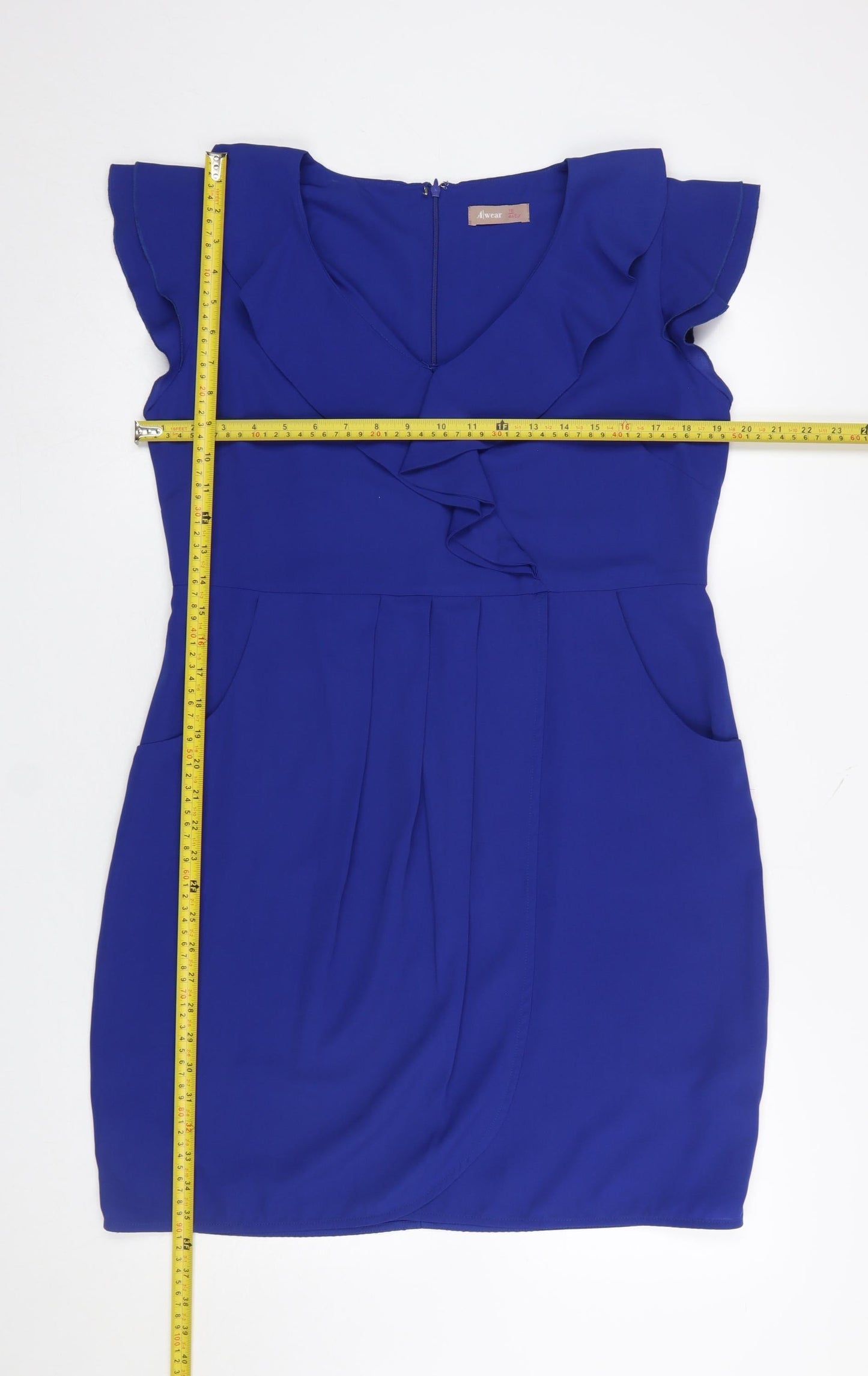 A|wear Women’s Blue Short Sleeve Frill Shift Dress Size 16