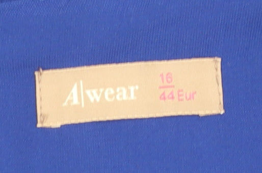 A|wear Women’s Blue Short Sleeve Frill Shift Dress Size 16
