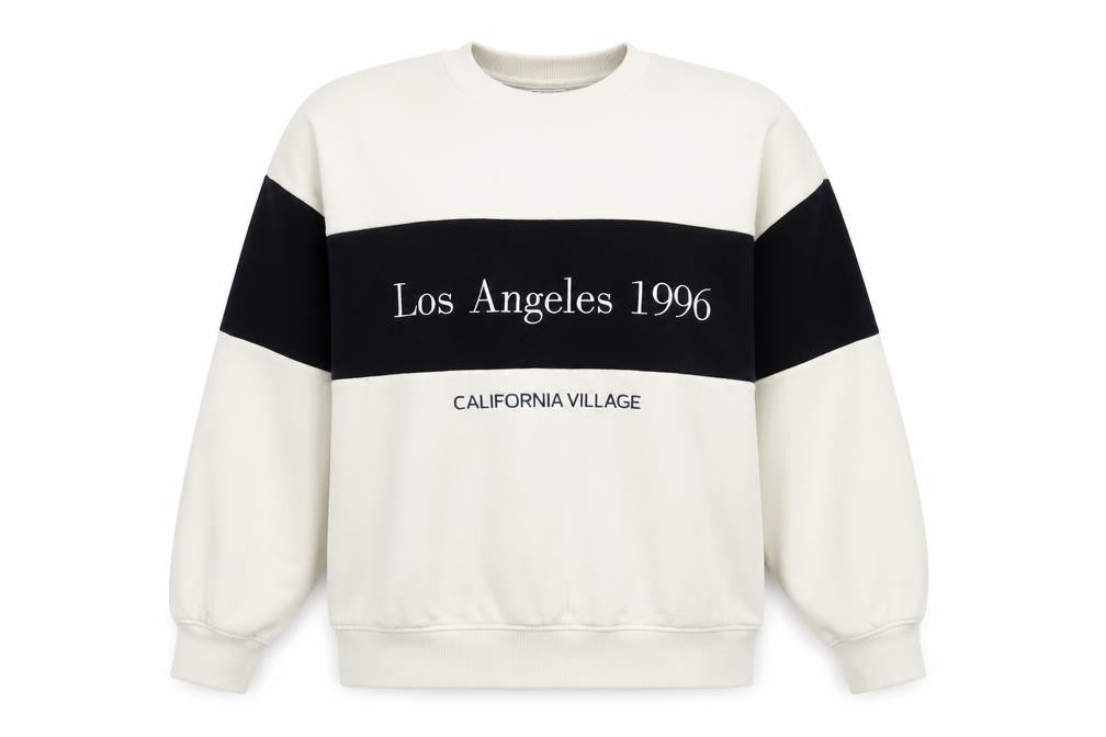 Zara Women Ivory and Black Colourblock Los Angeles 1996 Sweatshirt M