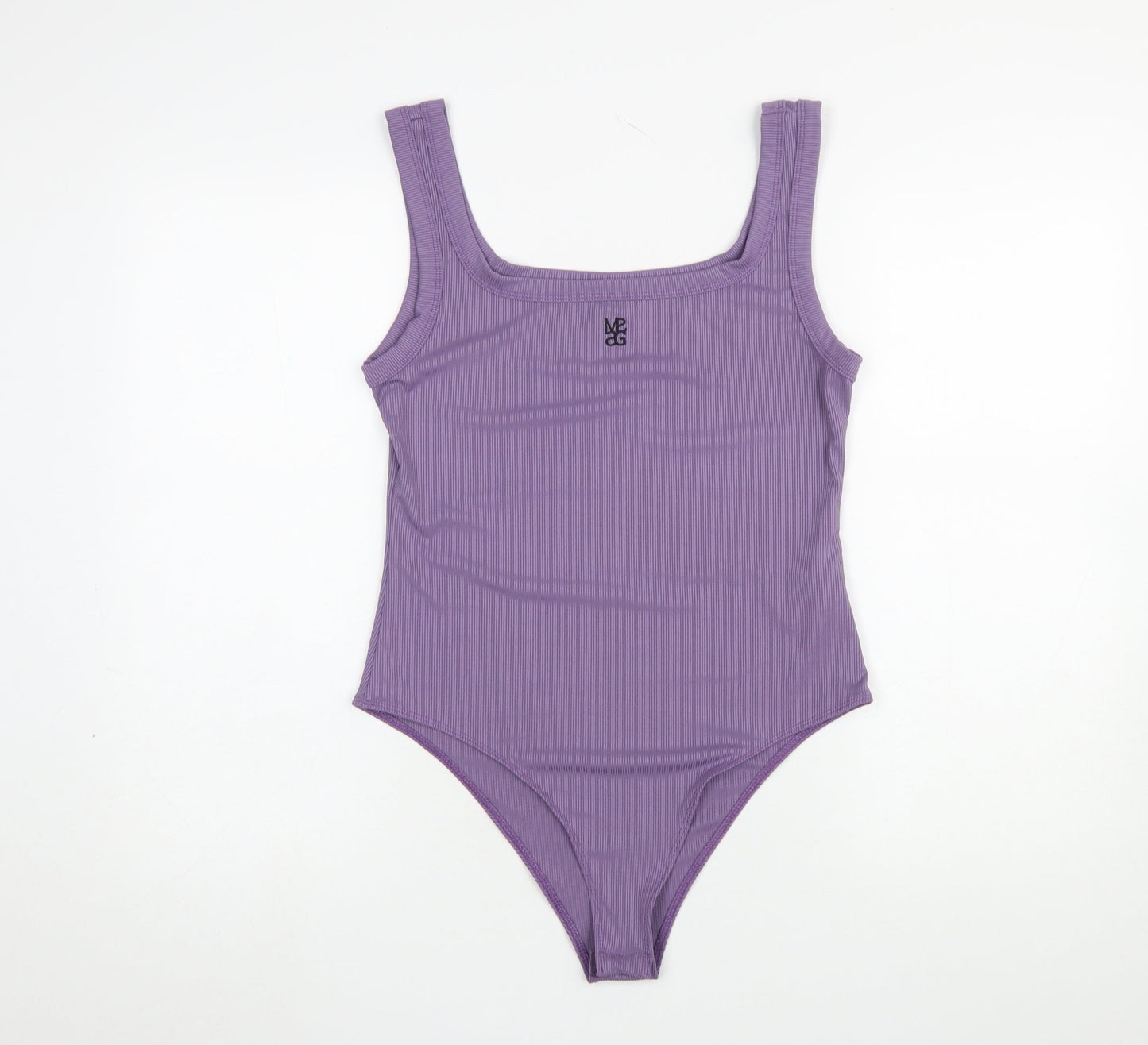 Missguided Women Purple Ribbed Bodysuit Large Sleeveless Scoop Neck
