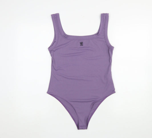 Missguided Women Purple Ribbed Bodysuit Large Sleeveless Scoop Neck