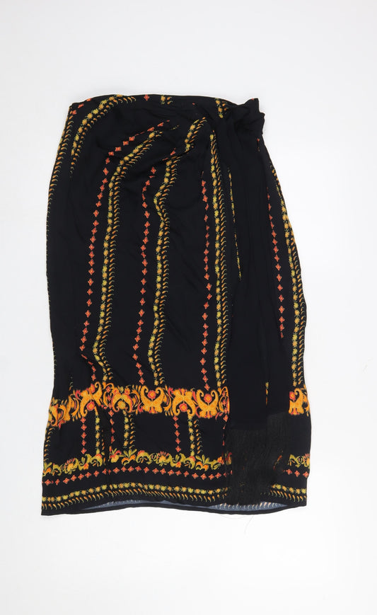 Whistles Womens Black Viscose Midi Skirt Size 10 Embroidered Bohemian Wrap Style