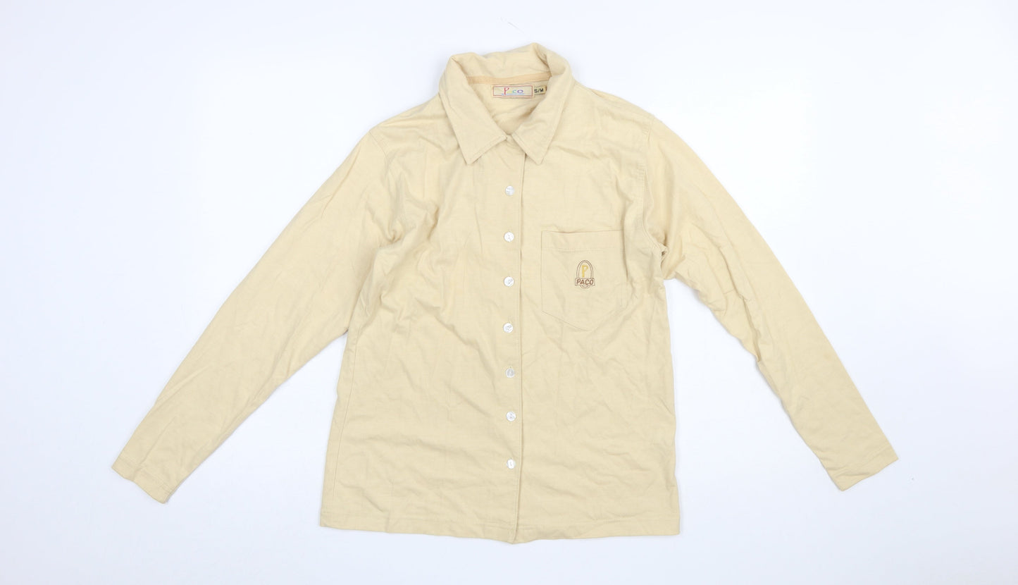 Paco Women's Beige Cotton Blend Long Sleeve Button-Up Shirt S