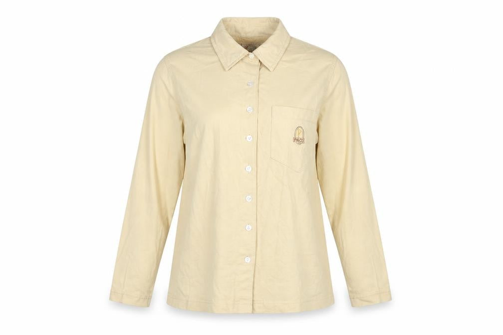 Paco Women's Beige Cotton Blend Long Sleeve Button-Up Shirt S