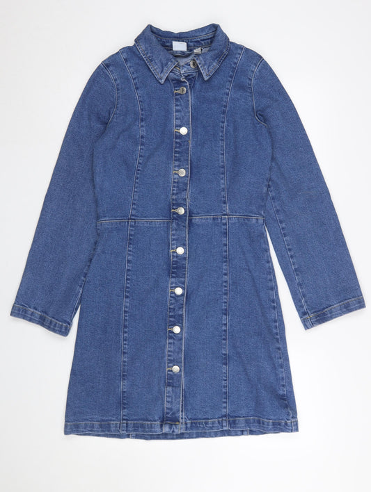 Vero Moda Women Blue Denim Button Front Long Sleeve Shirt Dress XS