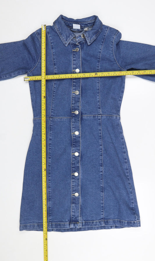 Vero Moda Women Blue Denim Button Front Long Sleeve Shirt Dress XS