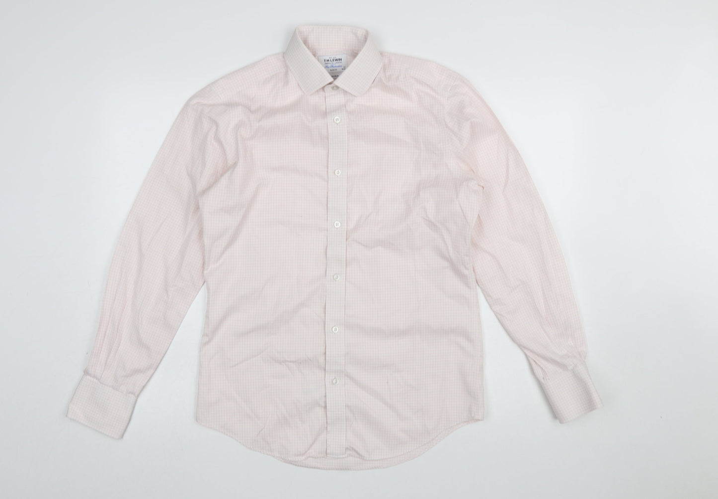 T.M. Lewin Men's Pink Check Slim Fit Non-Iron Dress Shirt 15in Collar