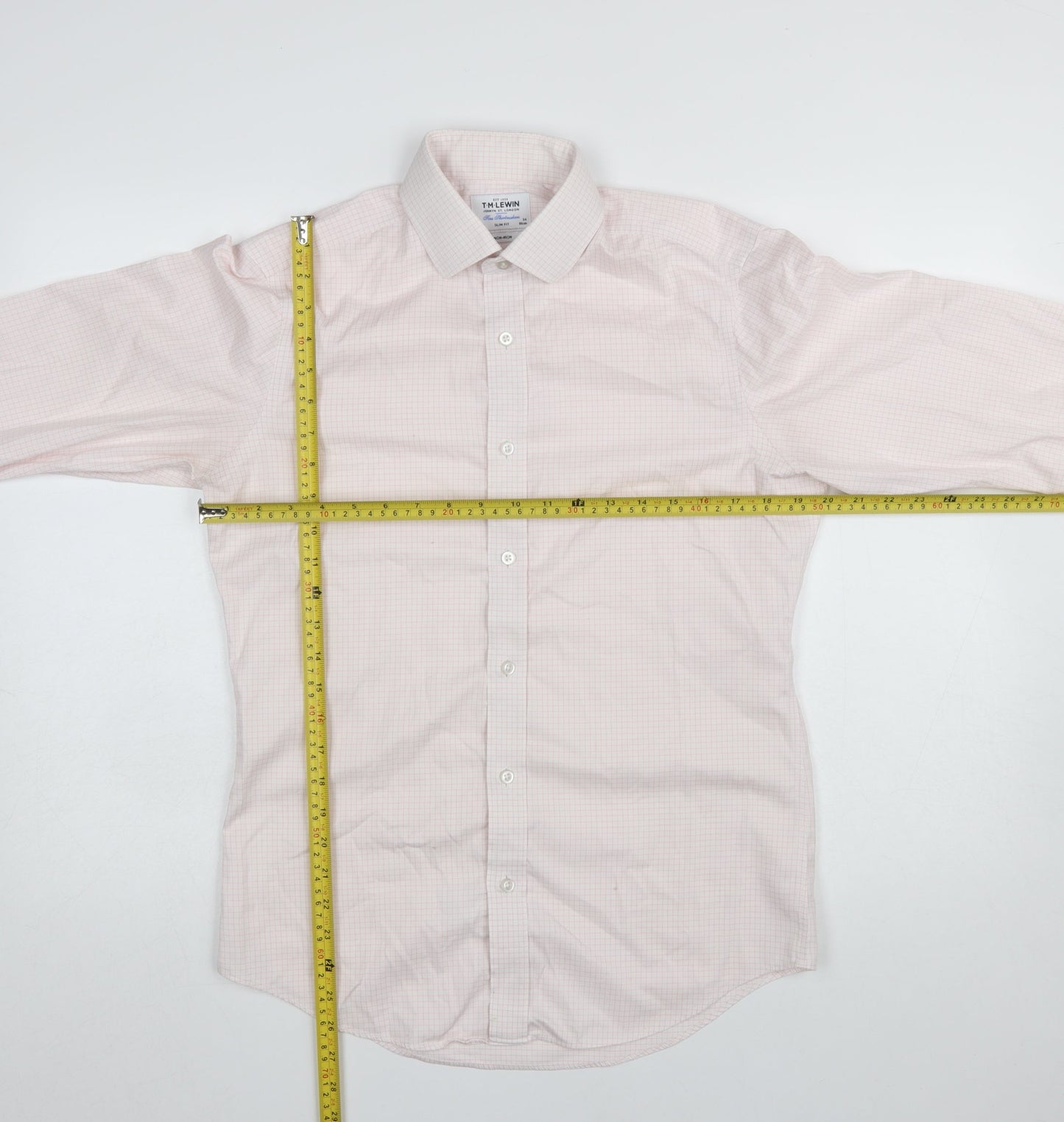 T.M. Lewin Men's Pink Check Slim Fit Non-Iron Dress Shirt 15in Collar