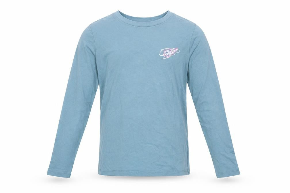 Front view of Mountain Warehouse girls’ blue long sleeve cotton t-shirt 9-10 years casual