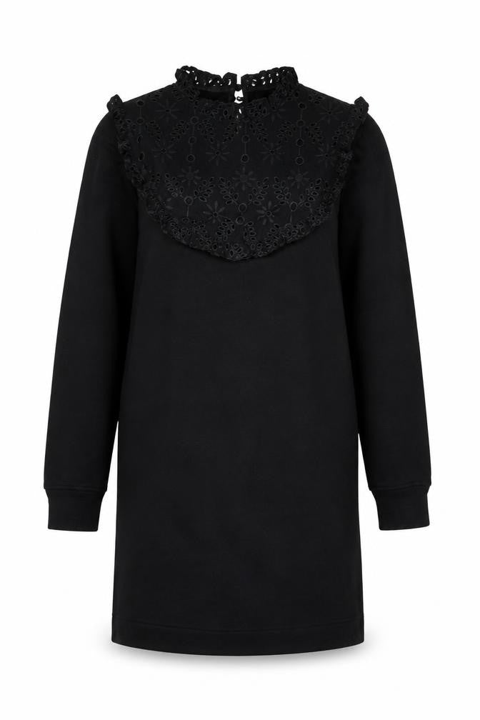 Oliver Bonas Women Black Size 8 Shift Lace High Neck Long Sleeve Dress