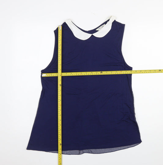 NAF NAF Women's Blue Sleeveless Collared Blouse XL