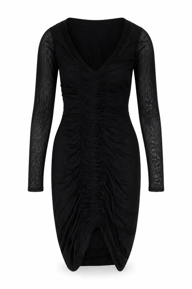 Boohoo Women’s Black Ruched Bodycon Midi Dress Size 8 Party
