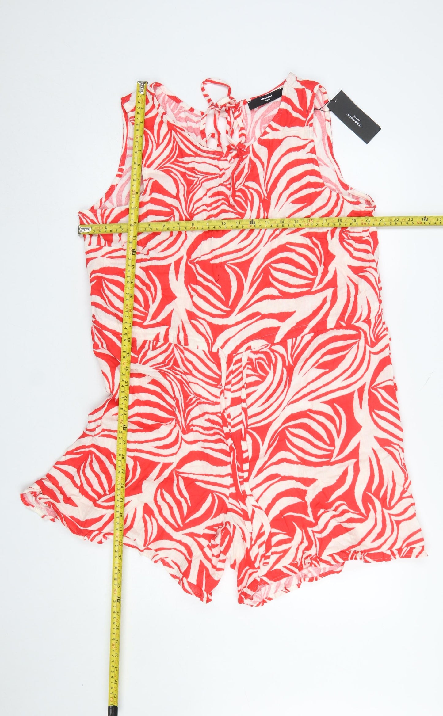 Vero Moda Curve Red White Cotton Sleeveless Playsuit UK 16