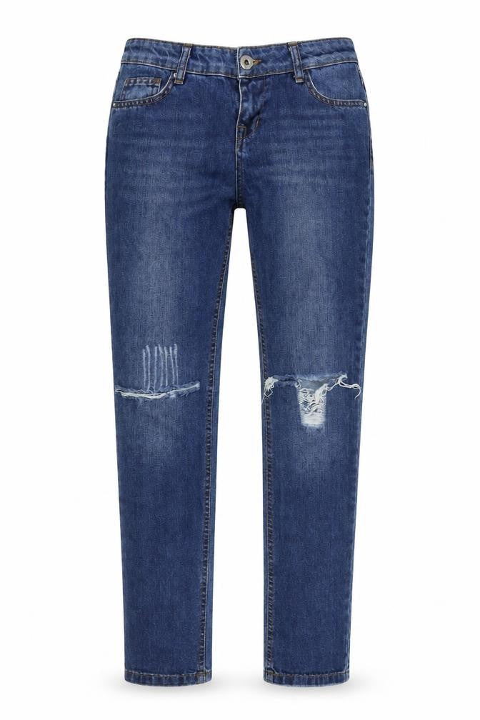 Front view of Denim Co Women's Blue Distressed Skinny Jeans, size 8, UK