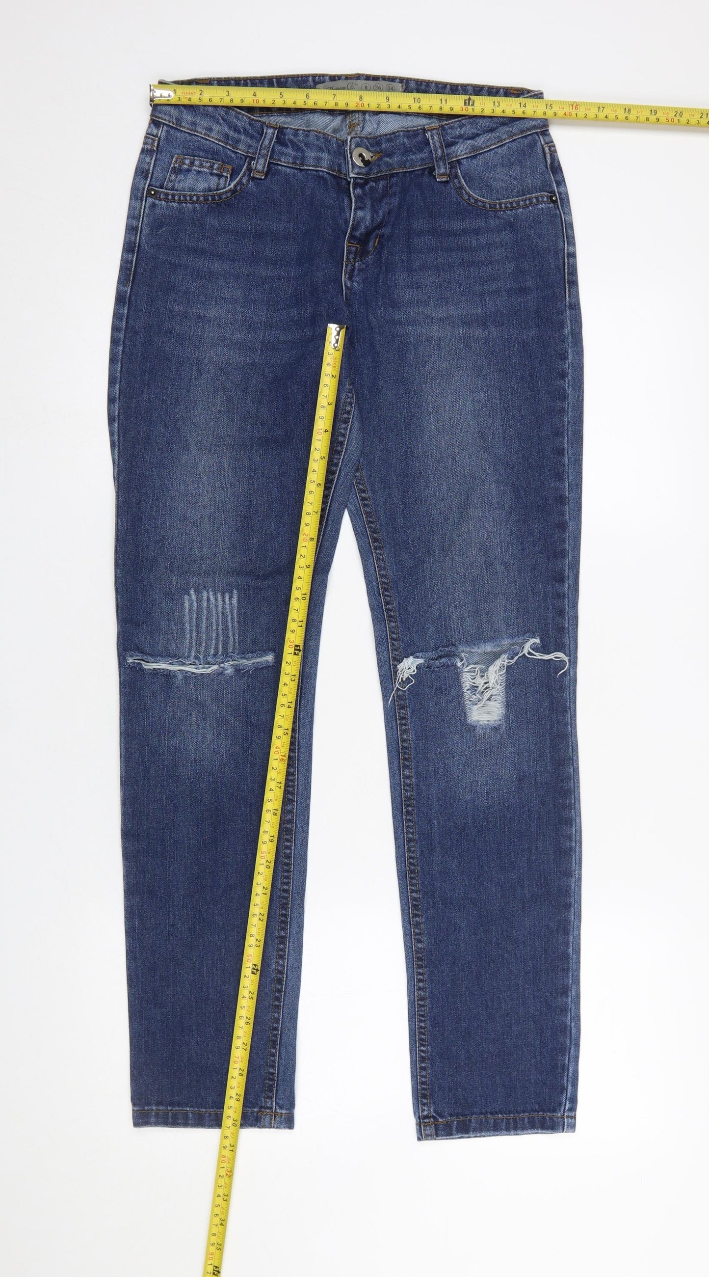 Denim Co Women's Blue Distressed Skinny Jeans Size 8 UK