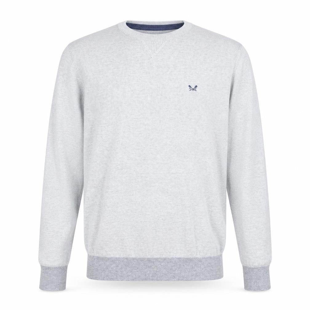 Front view of Crew Clothing Men's Grey Cotton Linen Crew Neck Jumper, size S