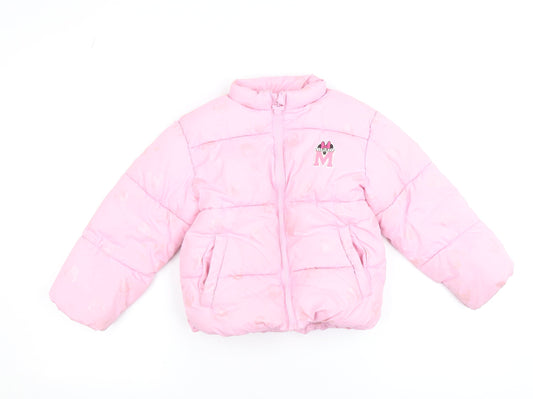 Disney Girls Pink Minnie Mouse Puffer Jacket 5-6 Years Quilted Winter Coat