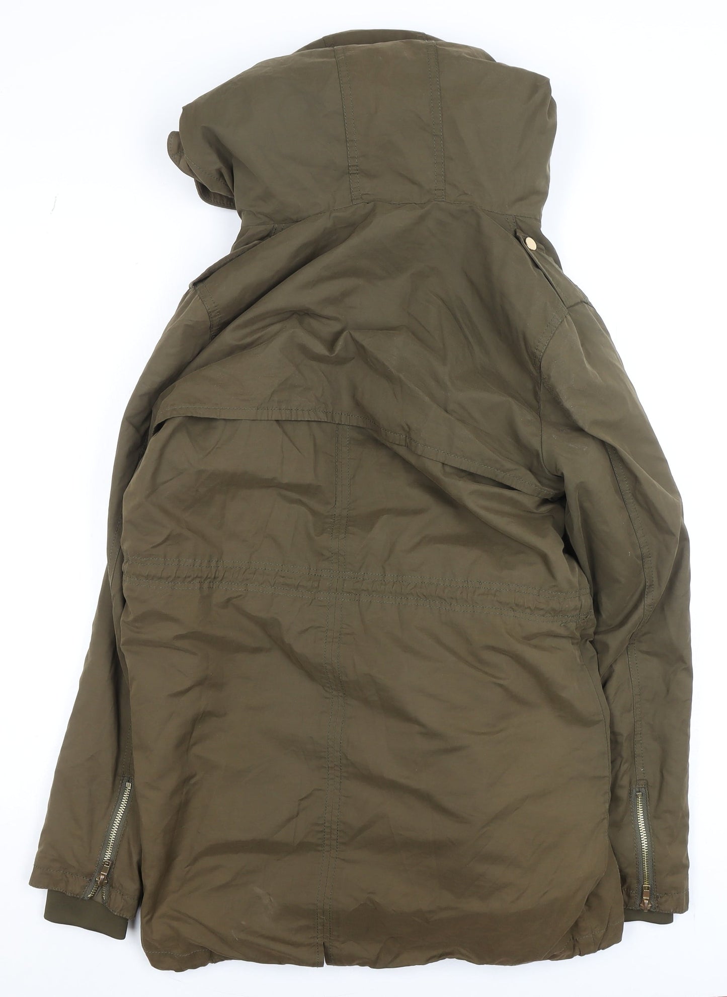 Mango Women’s Green Parka Coat Size 8 Hooded Drawstring Mid-Length