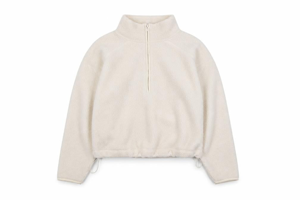 Primark Women Ivory Fleece 1/4 Zip Pullover Sweatshirt XS