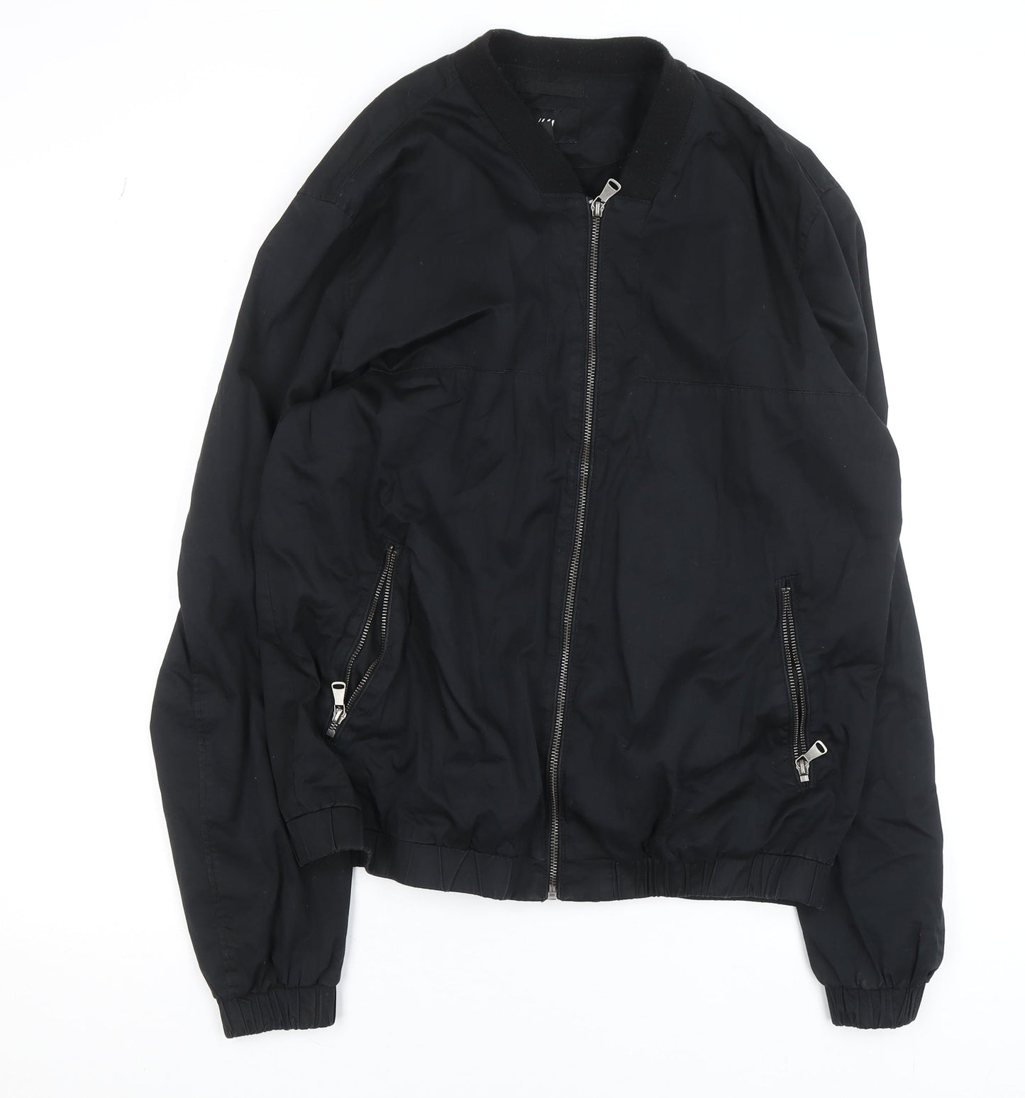 H&M Men's Black Bomber Jacket Size 54 (44in Chest) Casual Zip-Up