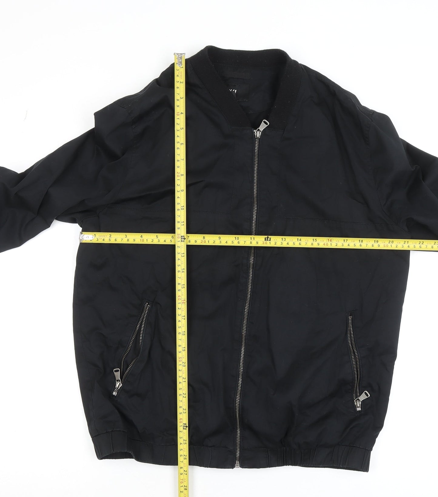 H&M Men's Black Bomber Jacket Size 54 (44in Chest) Casual Zip-Up