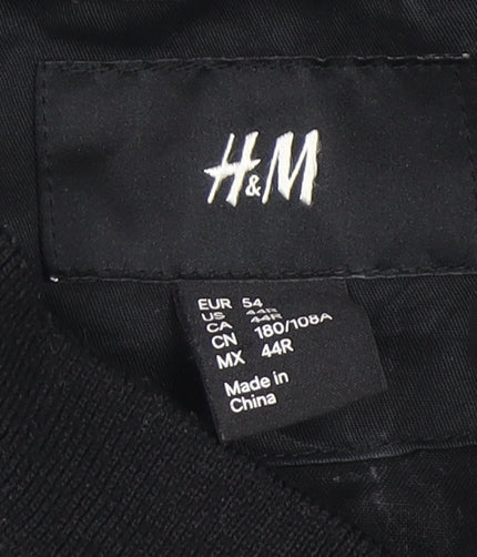 H&M Men's Black Bomber Jacket Size 54 (44in Chest) Casual Zip-Up