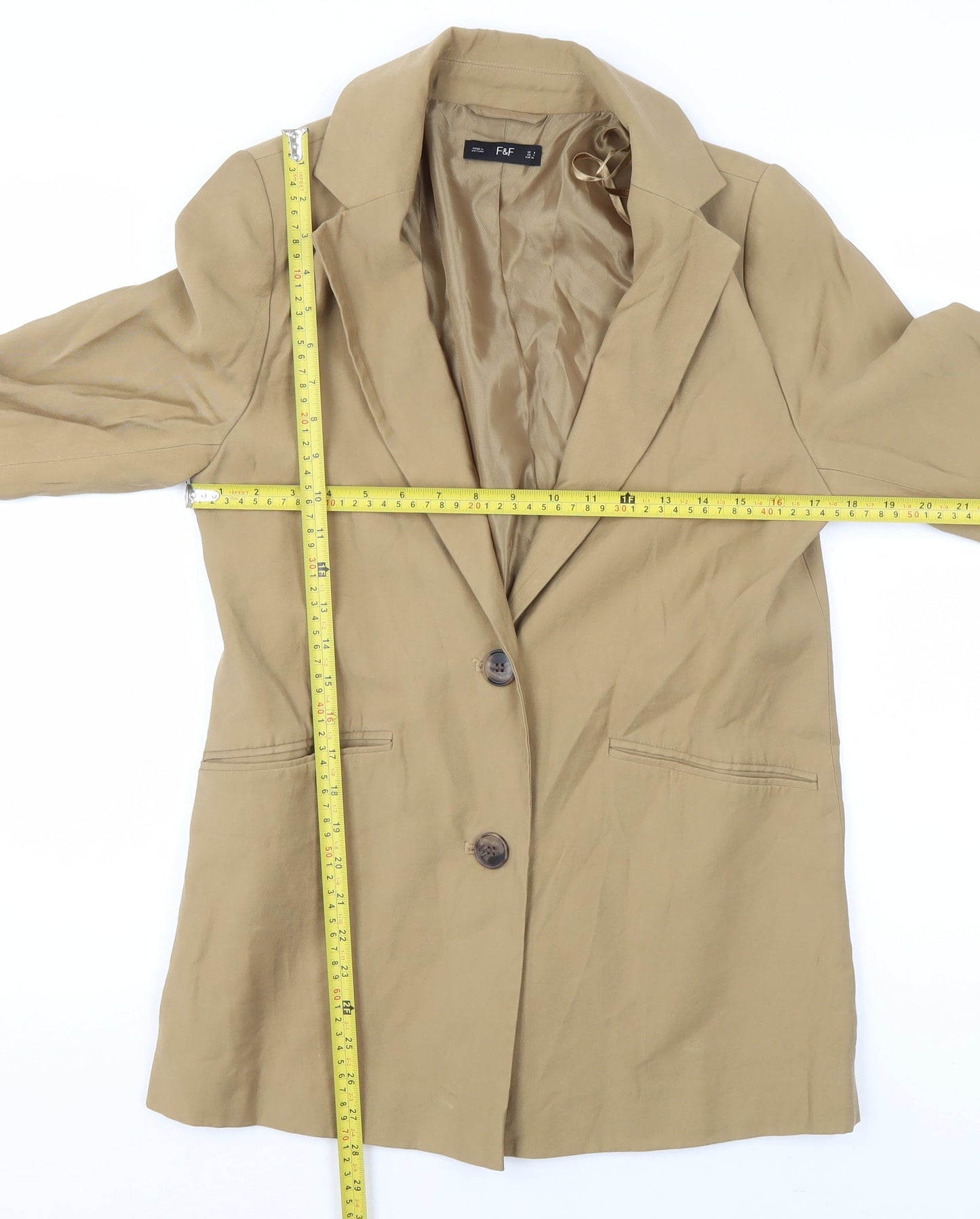 F&F Womens Beige Classic Single-Breasted Blazer UK 8