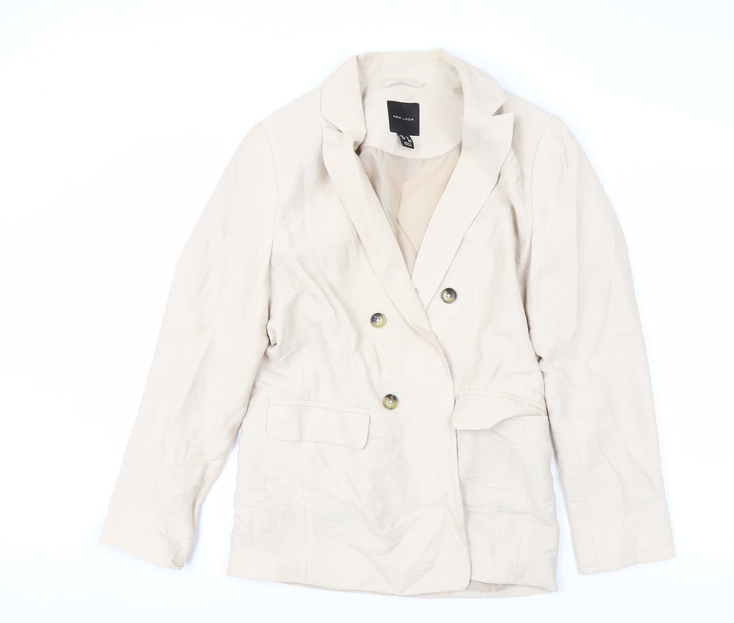 New Look Women Beige Double-Breasted Blazer UK 8 Viscose Mix