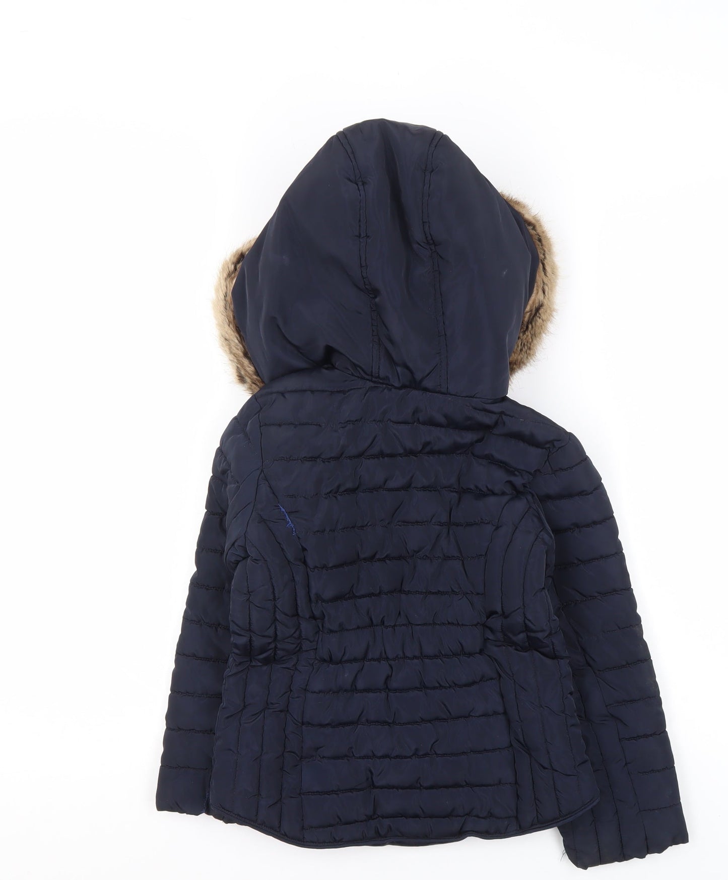 Joules Girls Blue Hooded Faux Fur Trim Puffer Jacket 6 Years