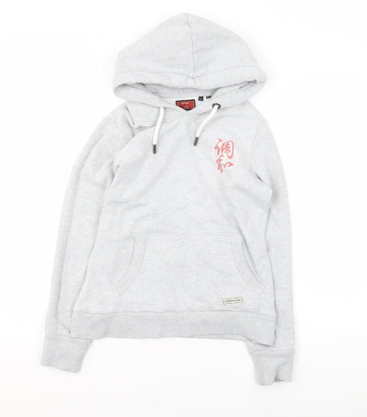 Superdry Women's Grey Embroidered Hoodie UK 12 Pullover Style