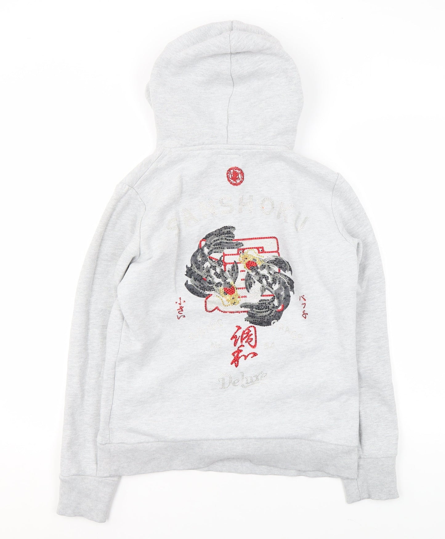 Superdry Women's Grey Embroidered Hoodie UK 12 Pullover Style