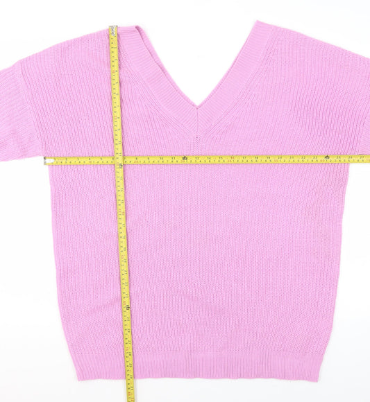 Yours Clothing Womens Pink V-Neck Acrylic Plus Size 18-20 Jumper