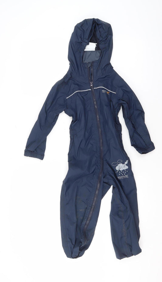 Regatta Boys Blue Waterproof Hooded Snowsuit 4-5 Years Full Zip Lined