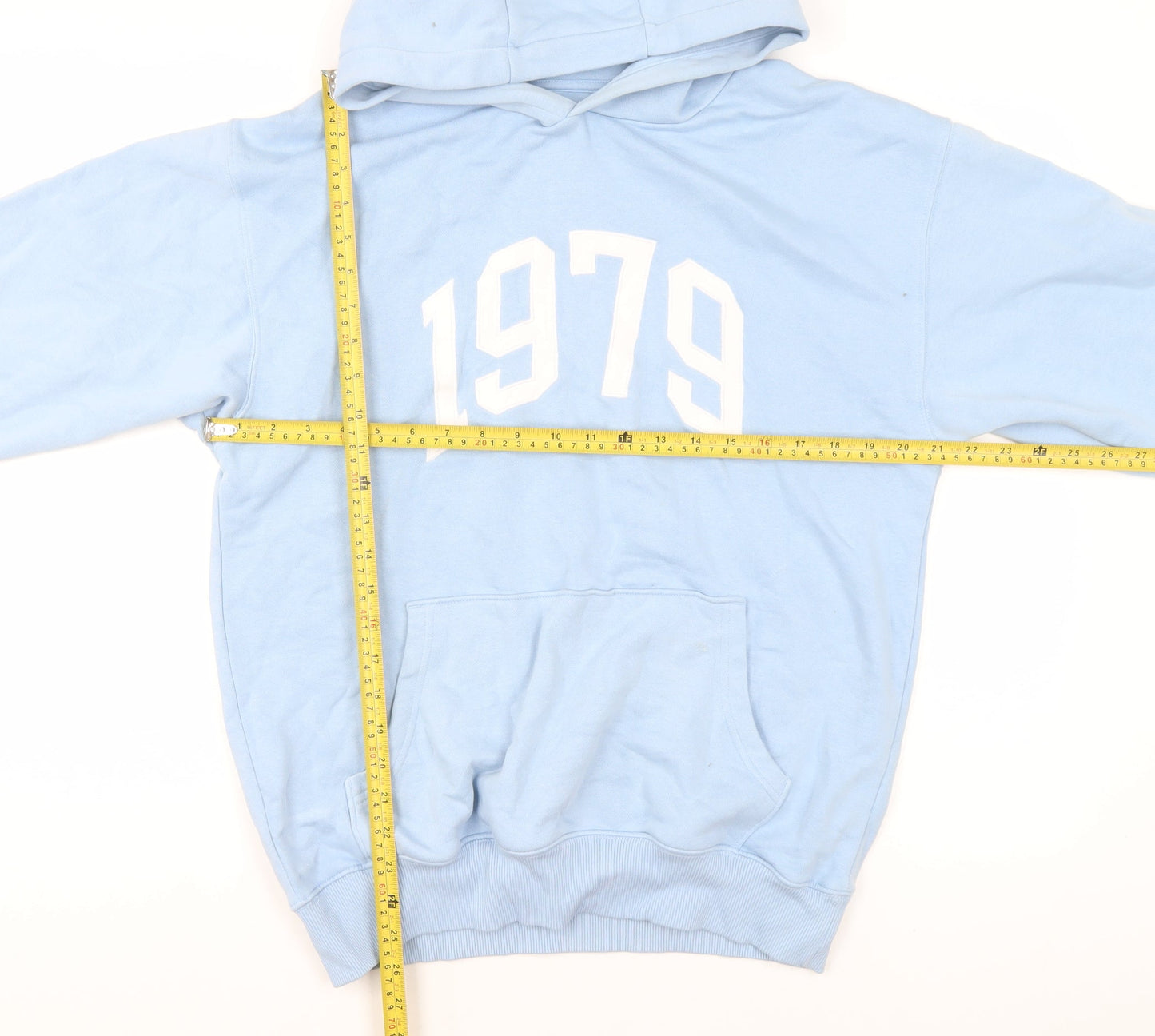 F&F Men's Blue 1979 Pullover Hoodie Size S Retro Graphic Sweatshirt