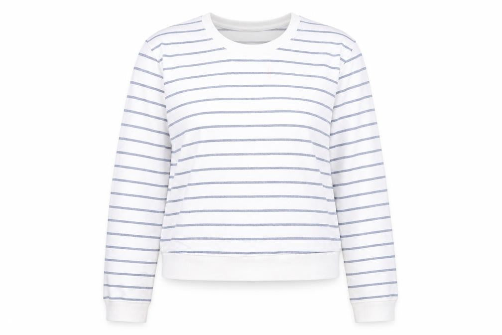 ASOS Women White Blue Striped Cotton Crew Neck Pullover Sweatshirt UK 10
