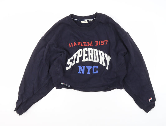 Superdry Womens Navy Harlem Dist NYC Pullover Sweatshirt UK 16